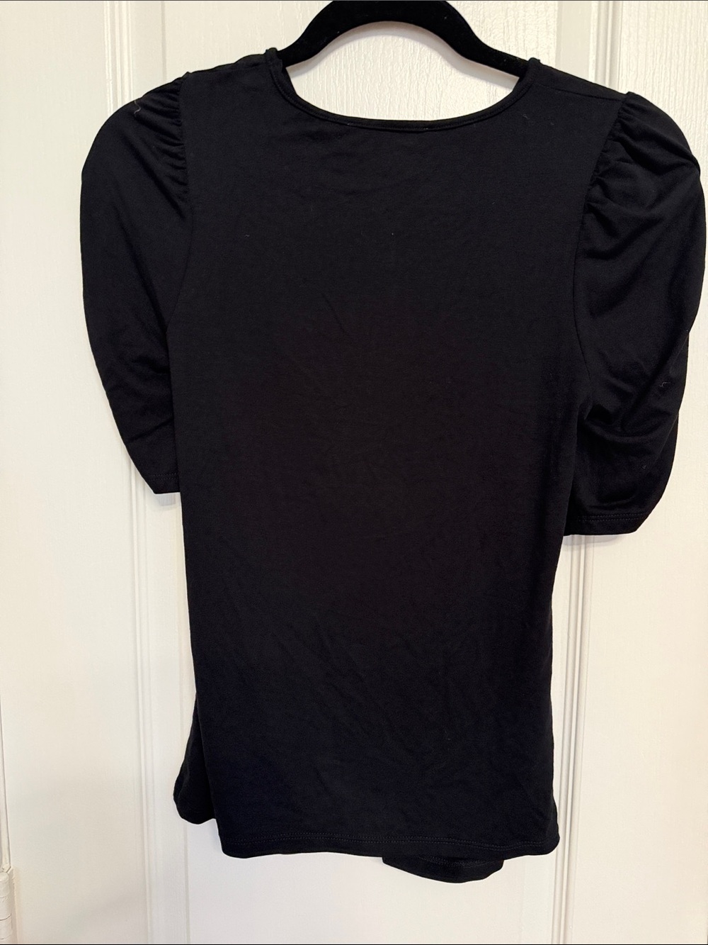 FRAME Shirred Keyhole Knit Top Black Blouson Sleeve Stretch - Picture 6 of 6